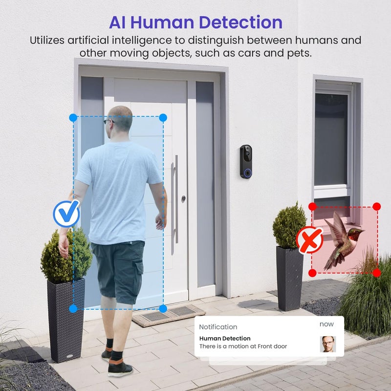 WarmBot 1080p Smart Video Doorbell Camera with AI Motion Detection, Night Vision, Cloud Storage, 2 Way Audio, Battery Powered, 2.4GHz Wi-Fi Only - Image 3